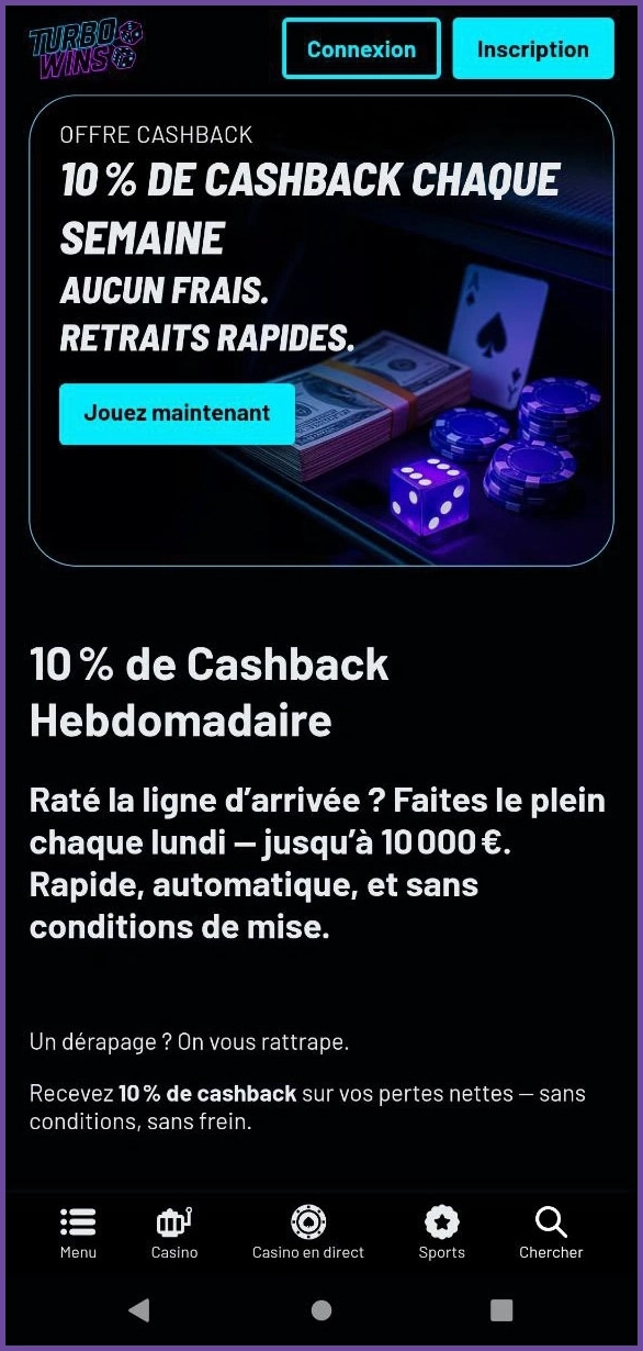 Bonus cashback sur les paris sportifs disponible chez TurboWins