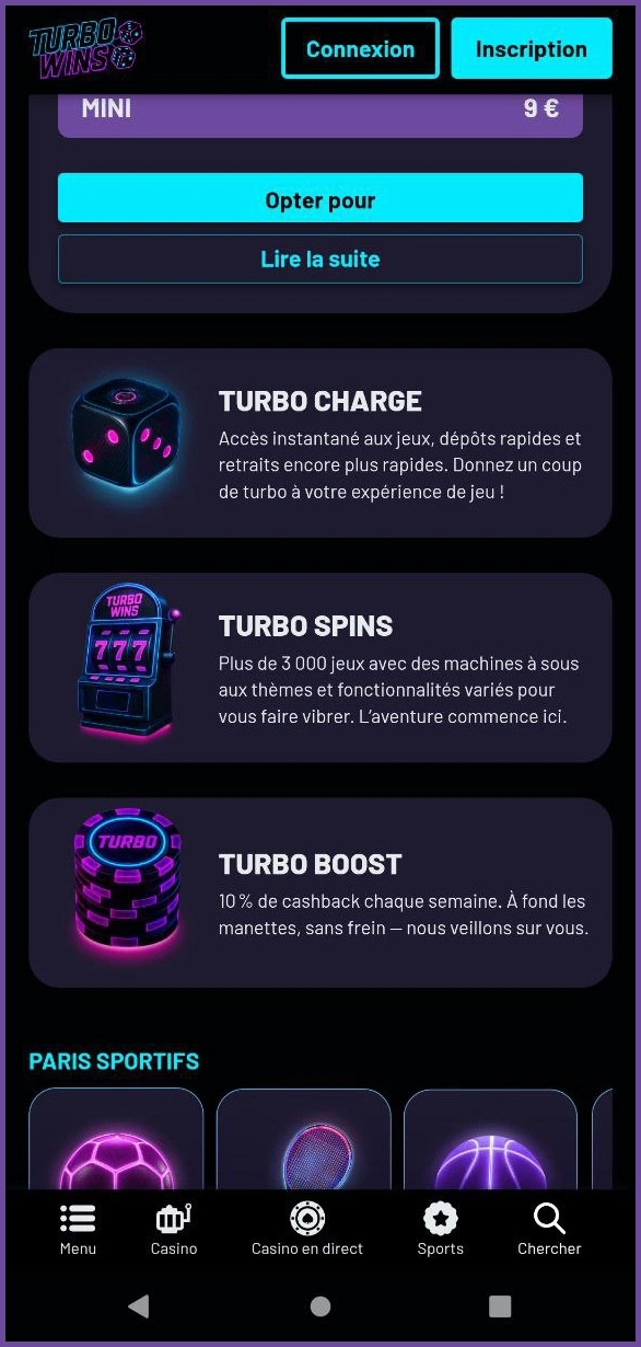 Offres spéciales casino TurboWins en cours